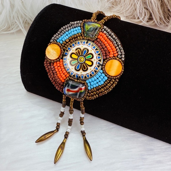 Bohemian Southwestern Chic Custom Beaded Necklace with Large Pendant